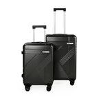 Two black suitcases with wheels on a white background