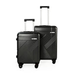 Two black suitcases with wheels on a white background