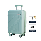 Light blue suitcase with Goply branding on a white background