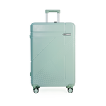 Seafoam green suitcase with a visible brand logo on a white background