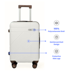 White suitcase with features highlighted on a white background