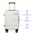 White suitcase with features highlighted on a white background