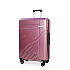 Rose gold suitcase with a geometric design on a white background