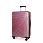 Rose gold suitcase with a geometric design on a white background