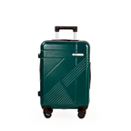 Green suitcase with a black handle on a white background