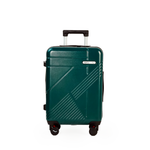 Green suitcase with a black handle on a white background