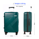 Dark Green suitcase with dimensions and weight information on a white background