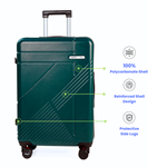 Dark Green suitcase with features highlighted on a white background