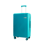Turquoise suitcase with a visible brand logo on a white background