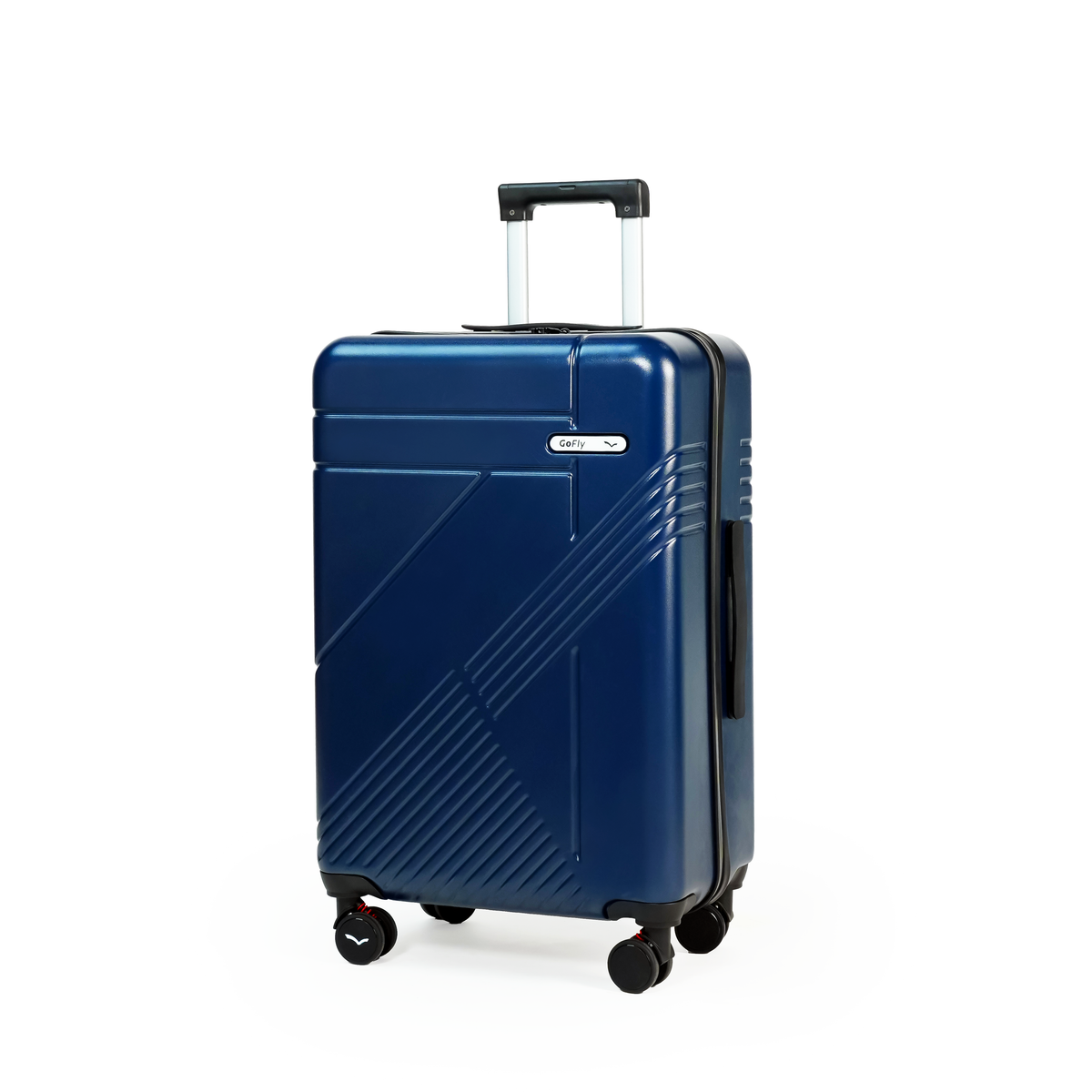 Navy Blue suitcase with a visible brand logo on a white background
