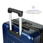 Navy Blue suitcase with smart recovery technology features on a white background