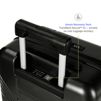 Black suitcase with Smart Recovery Tech feature on a white background