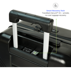 Black suitcase with a handle and Smart Recovery Tech feature highlighted on a white background