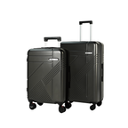 Two Grey suitcases with wheels on a white background