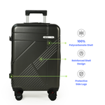 Black suitcase with features highlighted on a white background