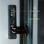 TSA-approved lock on a suitcase with labeled features.