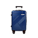 Blue suitcase with a brand logo on a white background