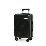 Black suitcase with a visible brand logo on a white background