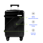 Black suitcase with features highlighted on a white background