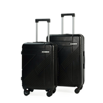 Two black suitcases with wheels on a white background
